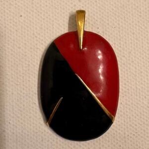 Vtg Trifari Modernist Enamel Red/Black Pendant NO CHAIN 4cmx3cm Gold Plate Sign